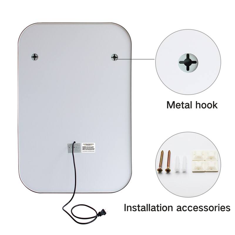 24" x 36" Rectangle Metal Frame LED Anti-fog Bathroom Wall Mirror