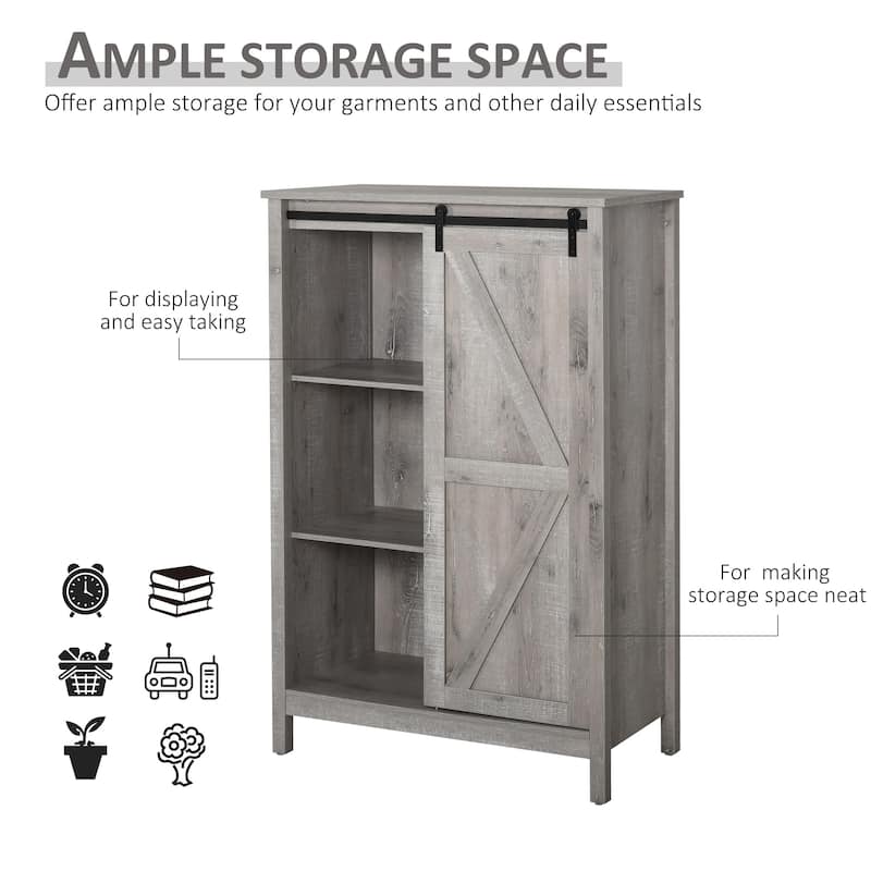 HOMCOM Cupboard Storage Cabinet/Home 3-Tier Organizer with Barn Door, and Adjustable Shelf - 35*17.75*52.25