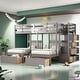 preview thumbnail 1 of 38, Full Over Twin & Twin Bunk Bed, Wood Triple Bunk Bed with Storage Drawers and Guardrails, Sturdy and Durable Grey