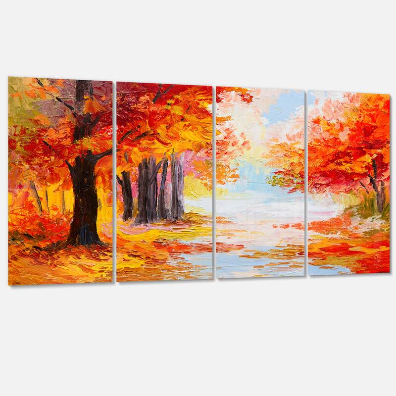 Designart 'Orange Forest in Autumn' Landscape Metal Wall Art