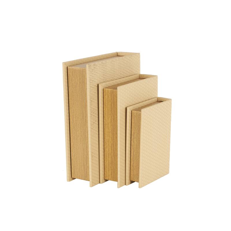 Faux Leather Book Shaped Decorative Box - Set of 3 Brown, Cream, Black, Copper - Roche River Decor