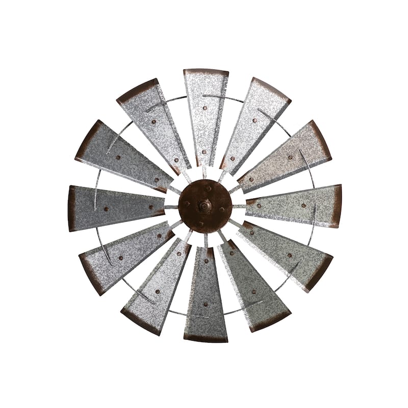 Glitzhome 28.5"D Oversized Farmhouse Metal Wind Spinner Wall Decor - Silver