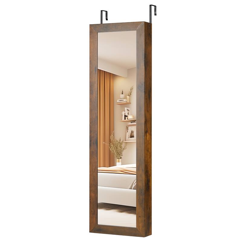 Wall Mounted or Door Hanging Jewelry Cabinet with Full Length Mirror and Inner Makeup Mirror - 12.5" x 3.7" x 43.5"