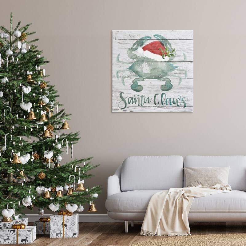 Stupell Santa Claws Blue Crab Nautical Pun Christmas Canvas Wall Art