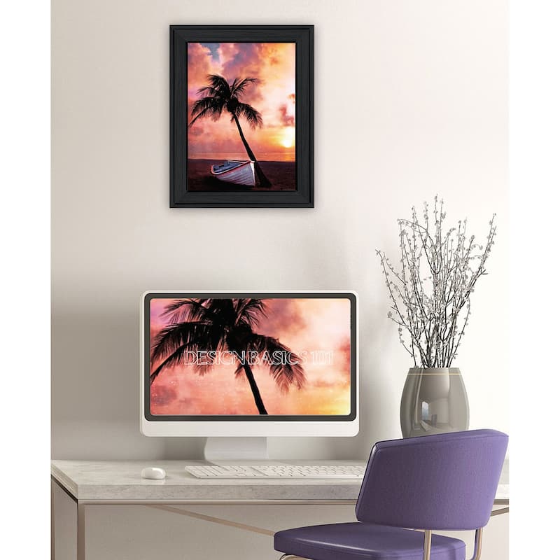 TrendyDecor4U Contemporary Palm Tree Sunset Framed Print Wall Art