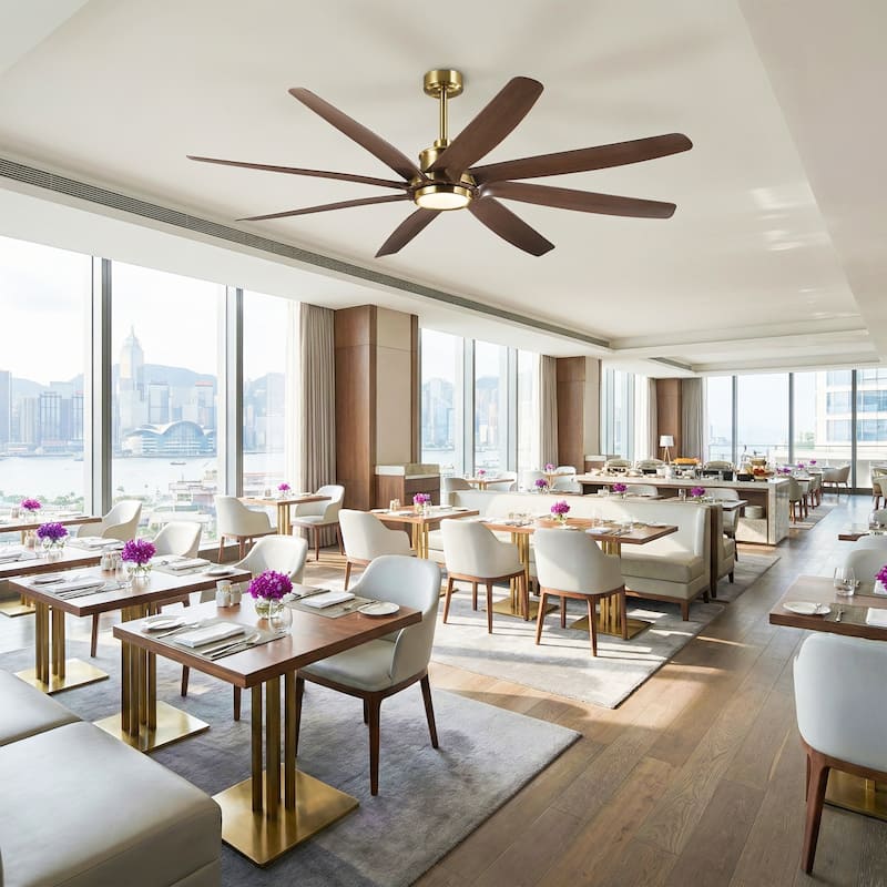72" Gold Transitional Walnut 8 ABS Blades Propeller Ceiling Fan with Dimmable LED Light and Remote Control, DC Motor