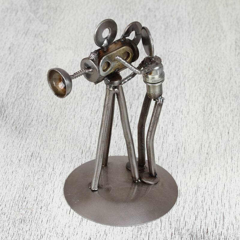 Novica Handmade Rustic Camera Man Iron Statuette