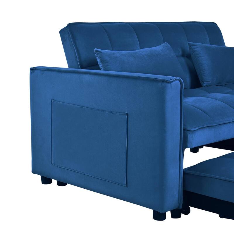 3-in-1 Velvet Convertible Sofa Bed, Adjustable Backrest with Pockets