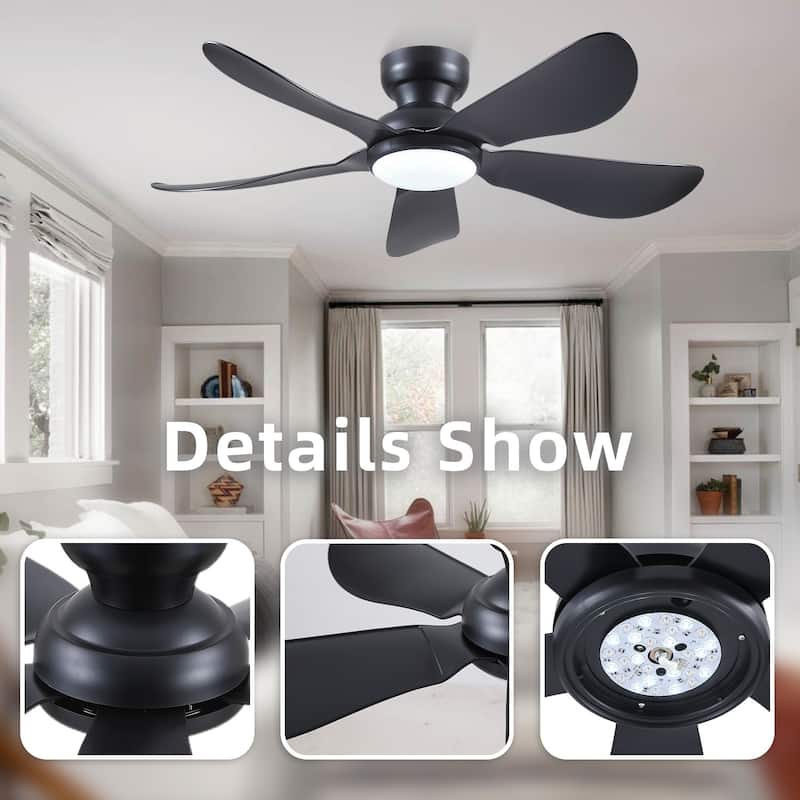 32/36/46/52 inches Ceiling Fan with Light and Remote 5 Blades-Black