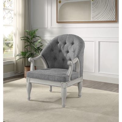 Florian Gray Fabric & Antique White Finish Chair