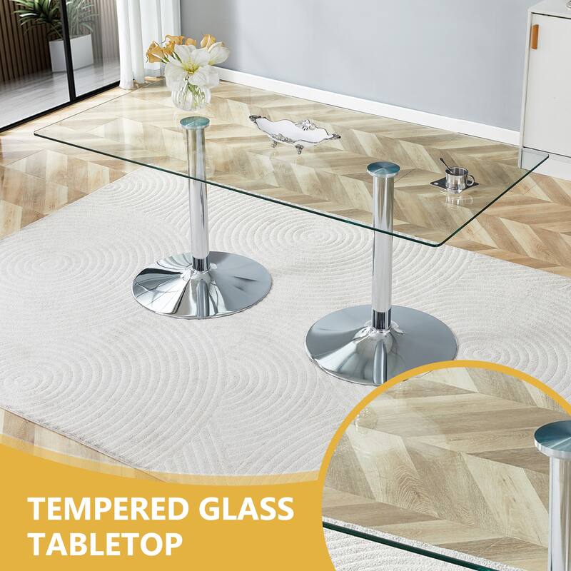 Rectangular Glass Top Dining Table with Metal Legs Modern Minimalist Design