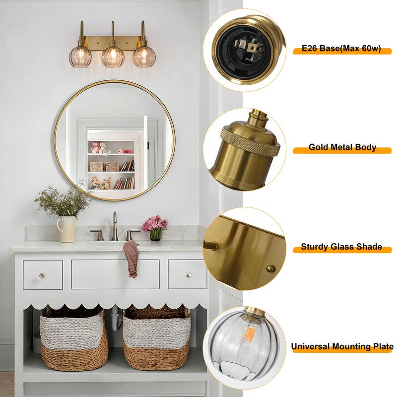 3-Light Dimmable Bathroom Vanity Light