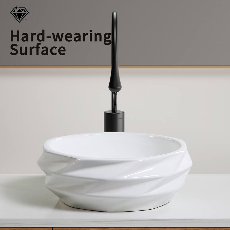 GDFStudio - Arlo Artistry Compact Modern Textured Ceramic Vessel Sink with Bas Relief Surface, No Drain and Faucet Hole
