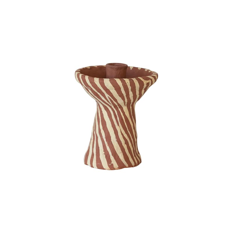 Hand-Painted Decorative Paper Mache Taper Holder - 3.5"L x 3.5"W x 5.0"H - Beige - 3.5"L x 3.5"W x 5.0"H