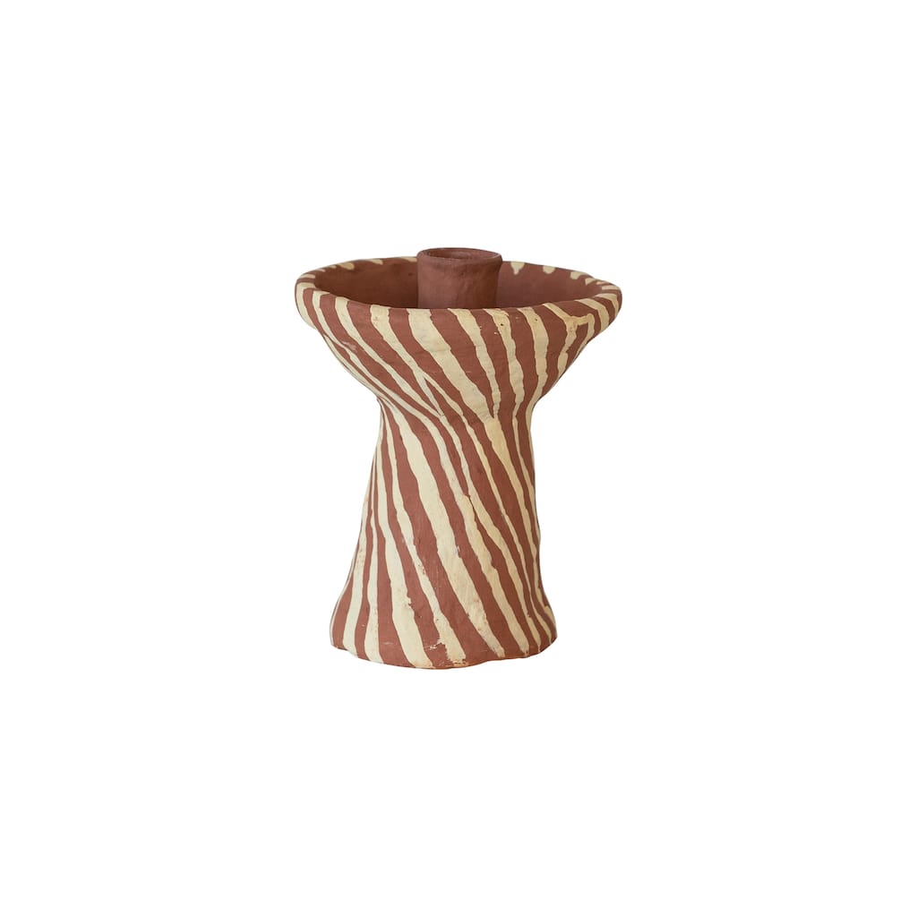 Hand-Painted Decorative Paper Mache Taper Holder - 3.5"L x 3.5"W x 5.0"H