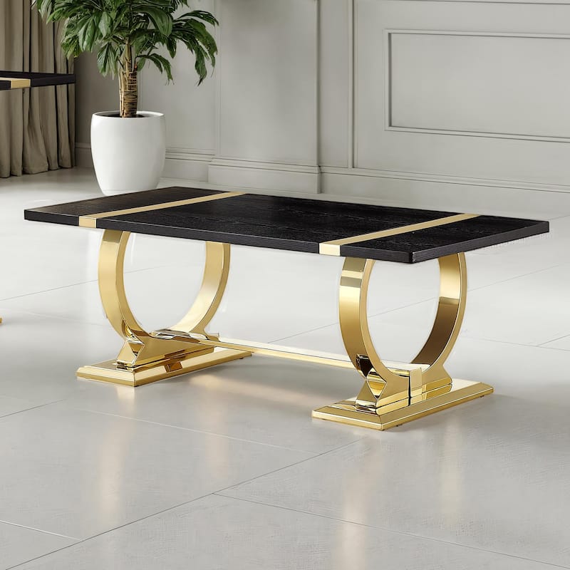 Furniture of America Carra Modern Stainless Steel O-Shaped Trestle Base Coffee Table - Black/Gold