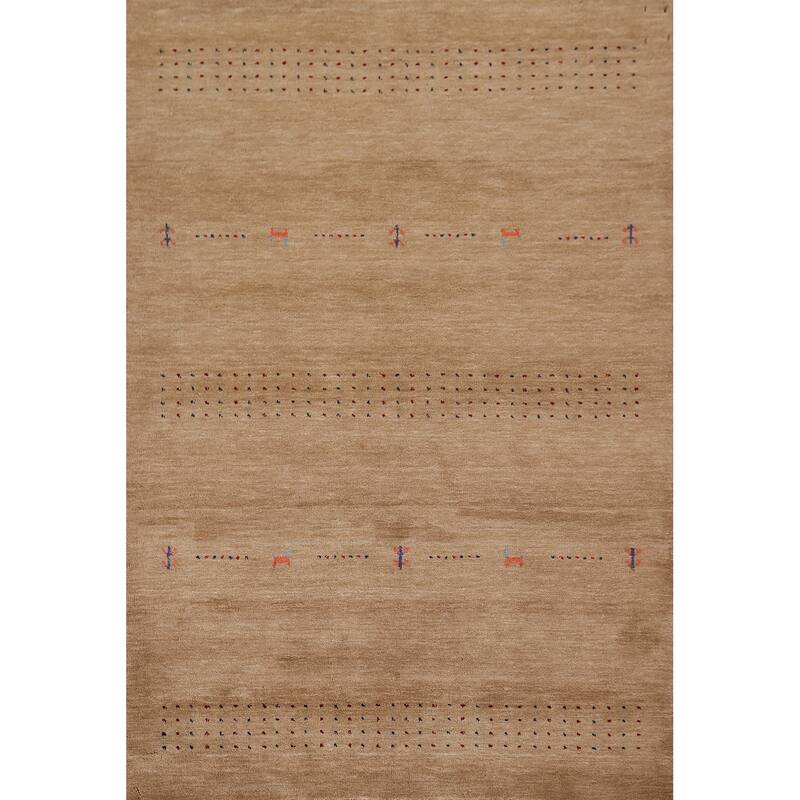 Tribal Gabbeh Oriental Area Rug Hand-Knotted Brown Wool Carpet - 4'10"x 6'5"