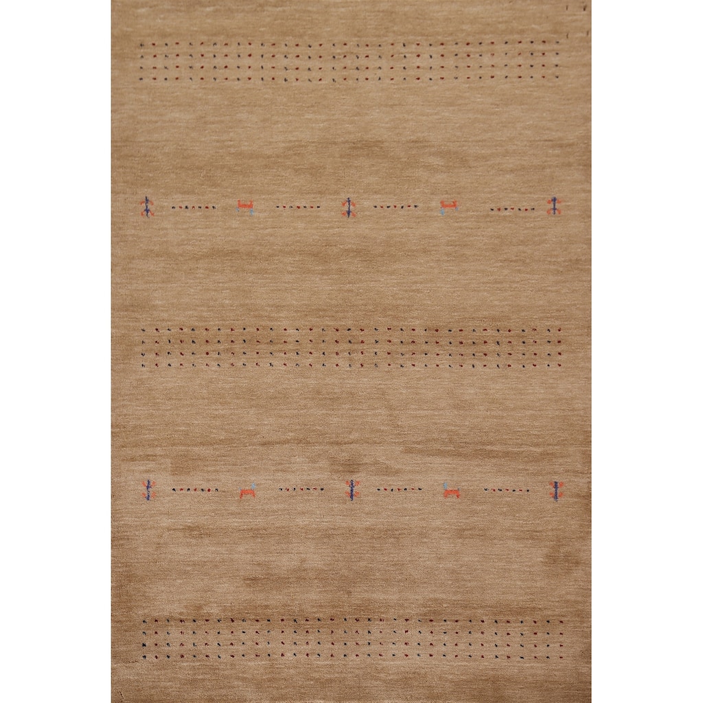 Tribal Gabbeh Oriental Area Rug Hand-Knotted Brown Wool Carpet - 4'10"x 6'5"
