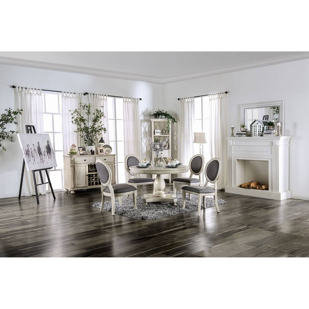Round Wooden Transitional Dining Table with Pedestal Base, White