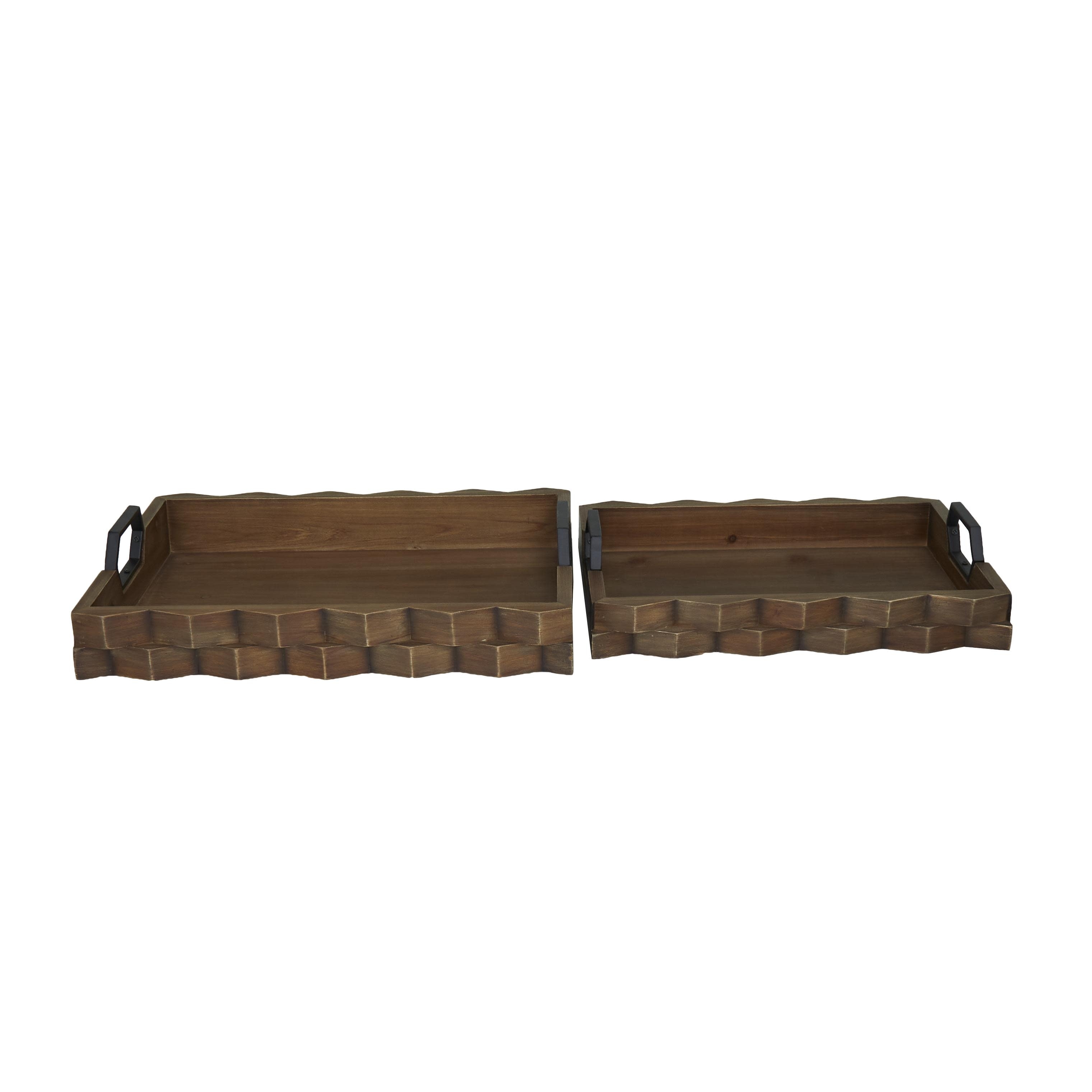 Wood Living Room Decor Tray with Metal Handles - Set of 2 Dark Brown - Roche River Decor