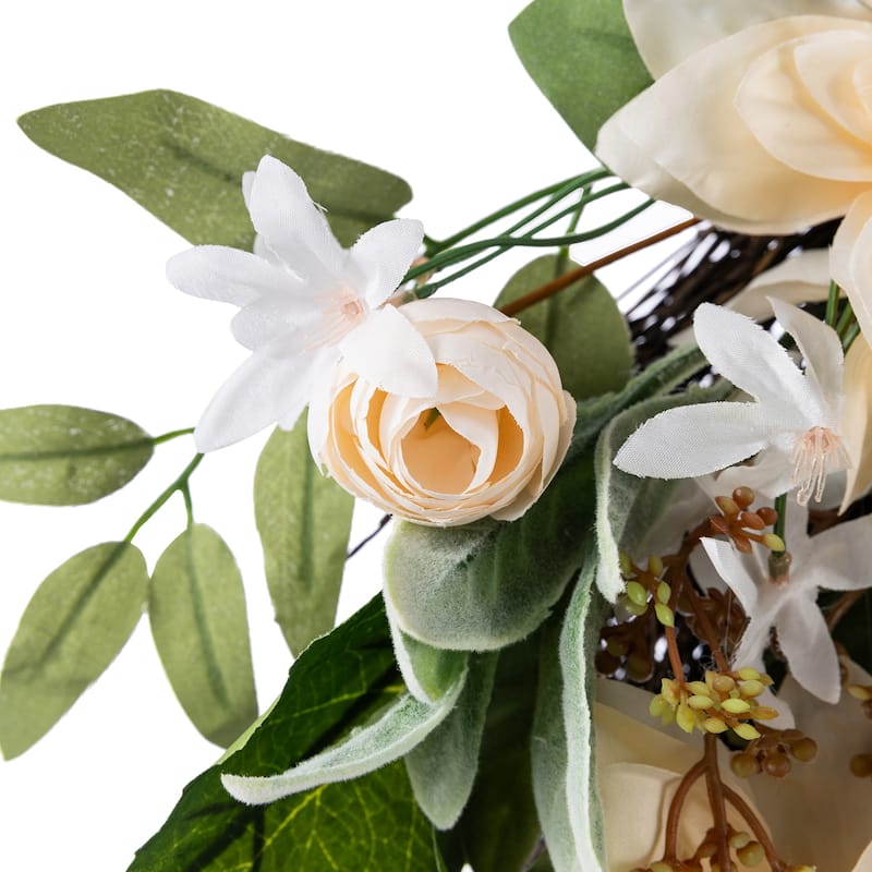 Glitzhome Peach Dahlia Floral Wreath Teardrop Garland