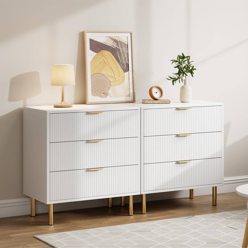 3 Drawer Dresser, Wood Chest of Drawers Organizer Storage with Gold Handle, Small Storage Cabinet