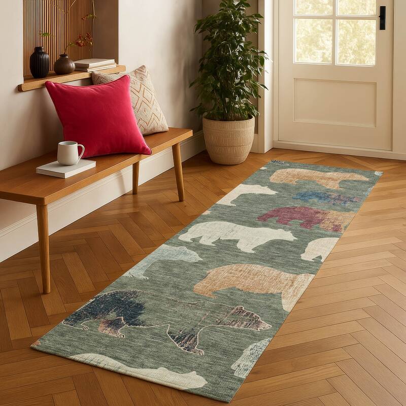 Machine Washable Indoor/ Outdoor Modern Bear Chantille Rug