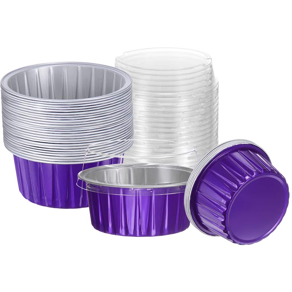 50Pcs Baking Cups with Lid 5oz Aluminum Foil Liners Mini Cups