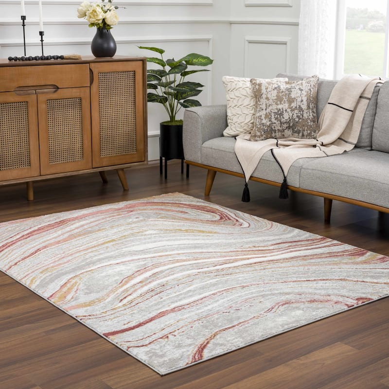 Hauteloom Liverpool Living Room, Bedroom Area Rug - Contemporary - Cream,Green - 7'10" x 10'
