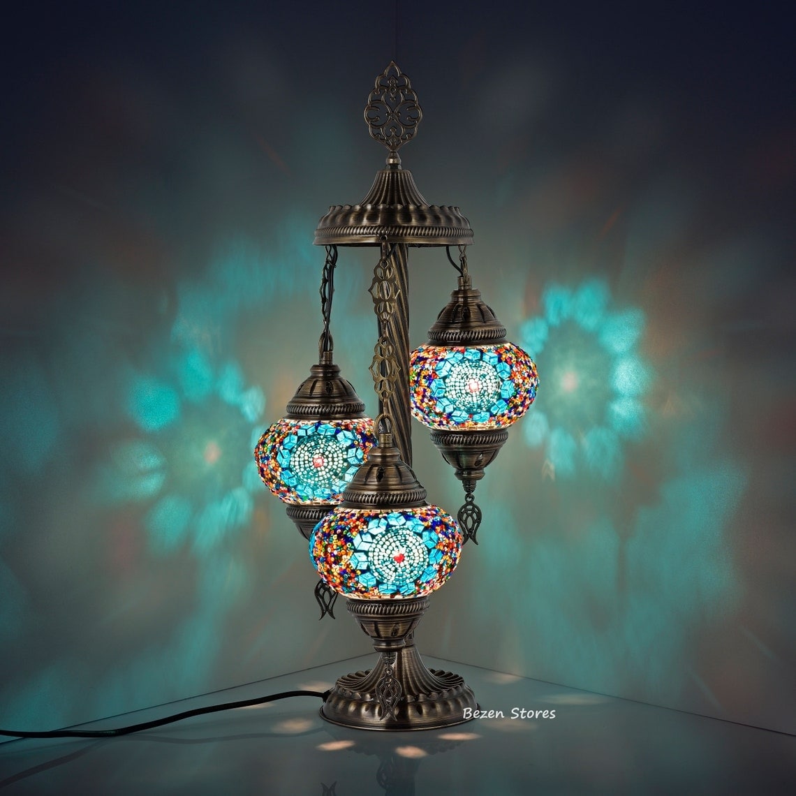 Turkish Moroccan Mosaic Table or Bedside Lamp,mosaic lamp Big Globe Blue Cube 