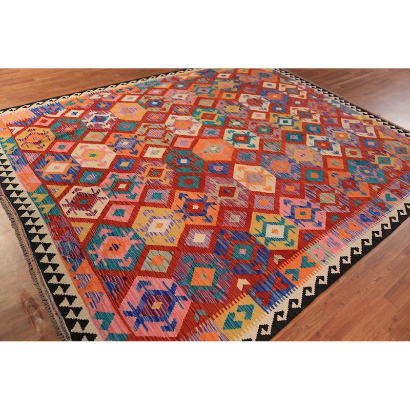 South Western Style Kilim Oriental Area Rug Hand-Woven Wool Carpet - 8'0"x 9'8"