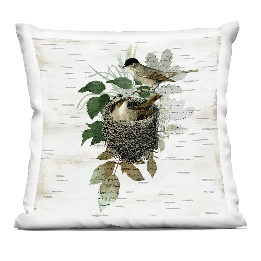 Stupell Birds in Vintage Nest Decorative Printed Throw Pillow Design by Susan Arnot