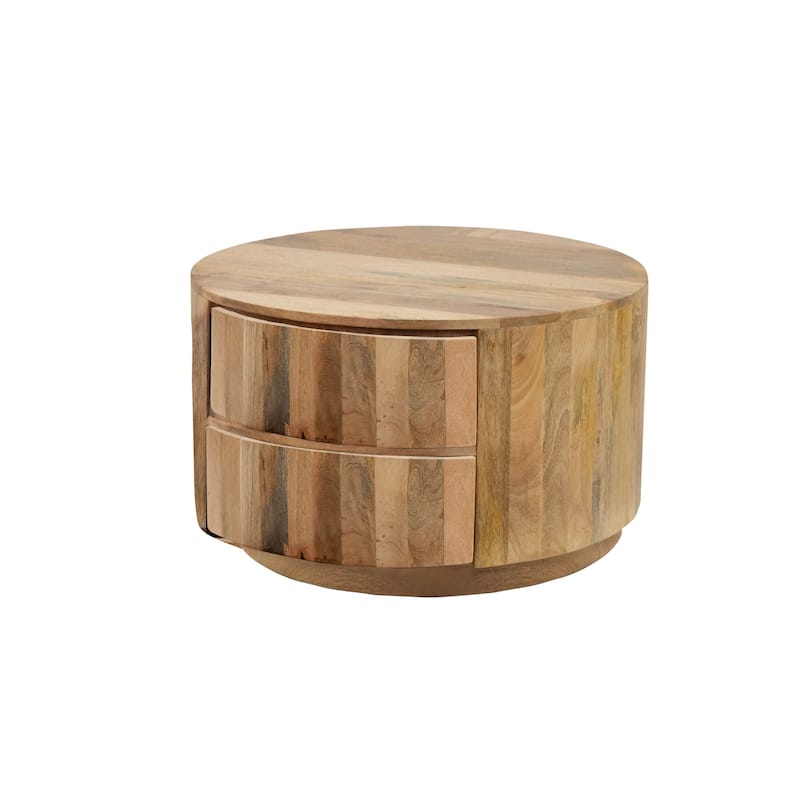 Round Coffee Table with Drawers - 30" - Brown