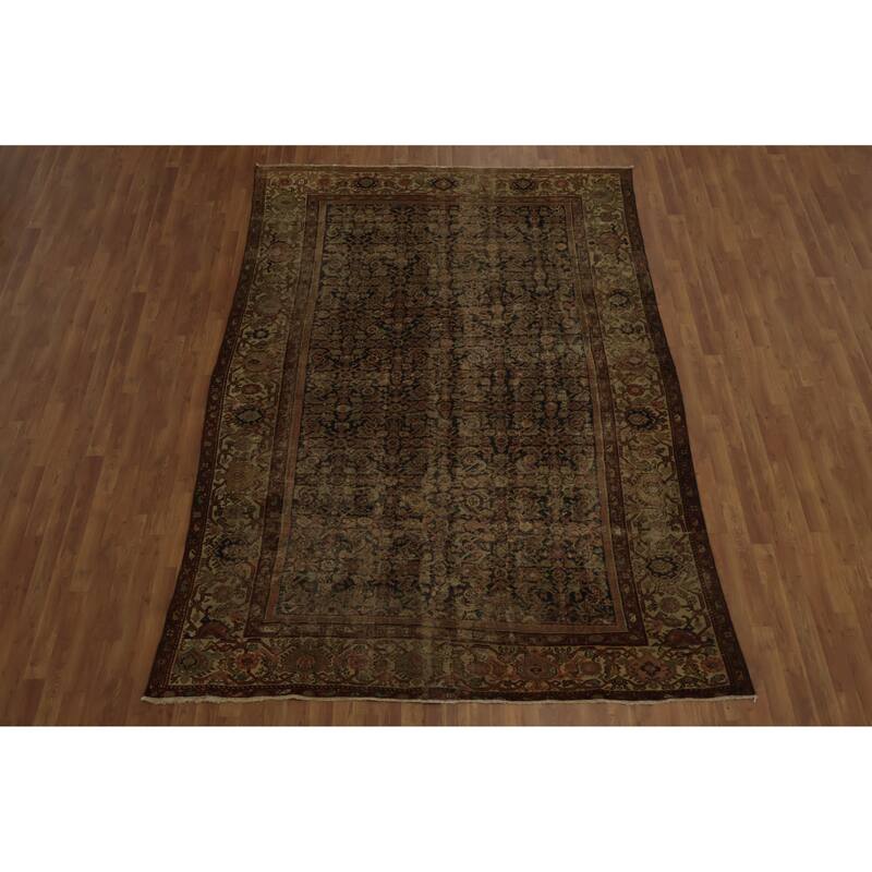 Hand Knotted Oriental 100% Wool Carpet Traditional All-Over Navy Blue & Blues Mahal Area Rug - 9' 11'' X 7' 1''