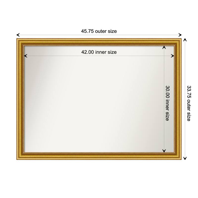 Townhouse Gold Framed Non-Beveled Custom Wall Mirror, Bathroom Vanity Mirror - Outer Size: 45.75 x 33.75