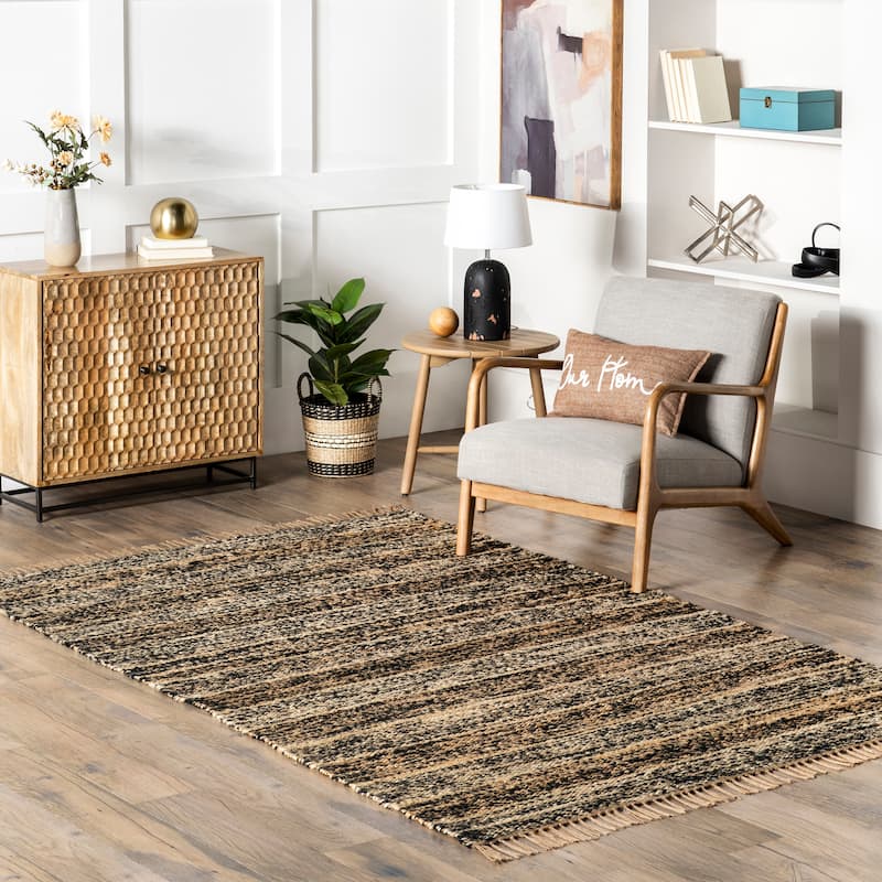 Nuloom Julane Striped Jute Tassel Area Rug - 5' x 8' - Dark Grey - Rectangle