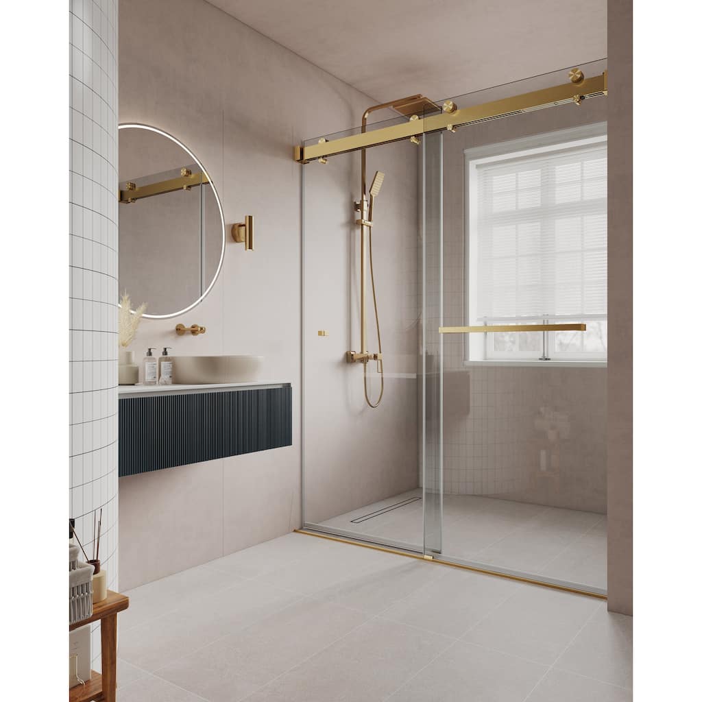 VS Series 56" - 60"W x 78H" Soft Closing Frameless Double Sliding Shower Doors With 3/8" Clear Tempered Glass