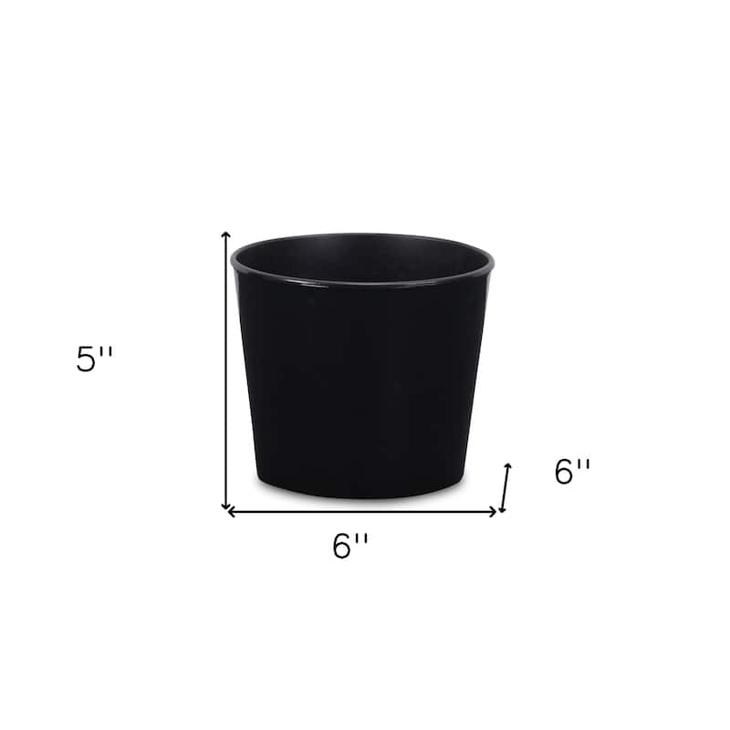 HomeRoots 6" Black Recycled Plastic Indoor Outdoor Round Pot Planter
