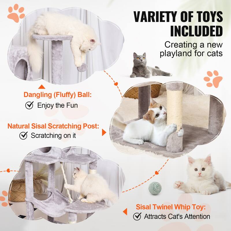 Cat Tree for Indoor Cats, 56.2" Cat Tower with Cat Condo, Sisal Scratching Post, Hammock, Top Perch, Jumping Platforms