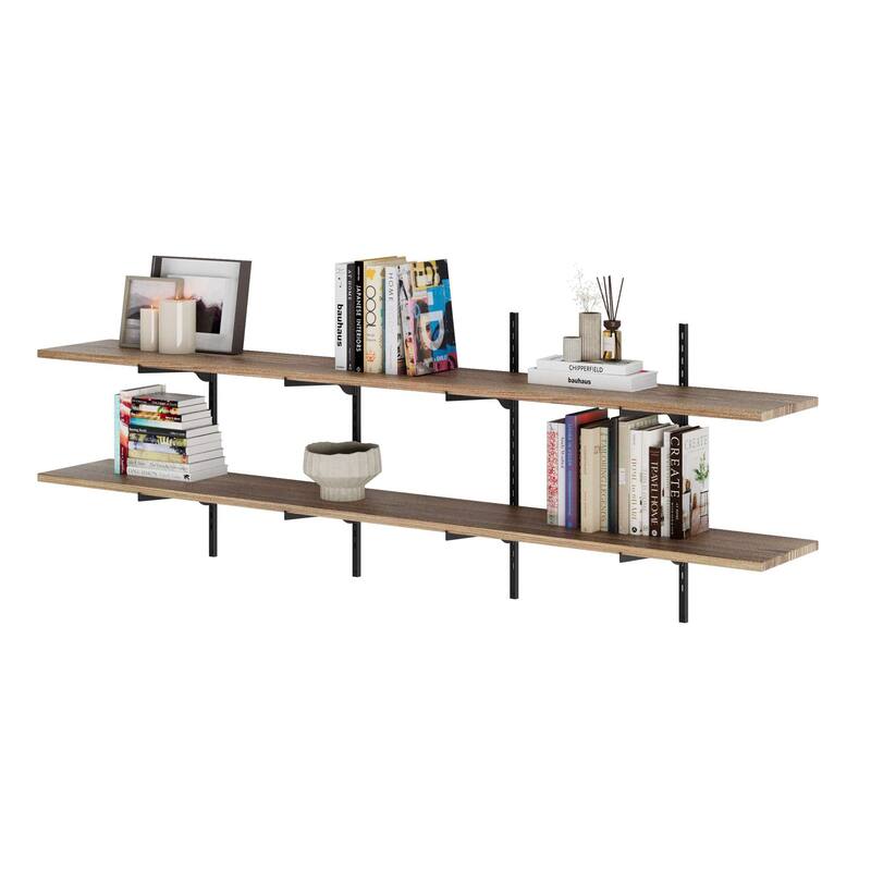 Wallniture Turin 72" Wall Mounted Shelves with Adjustable Brackets, Floating Shelves for Living Room & Office Decor, 2,3,4 Tier