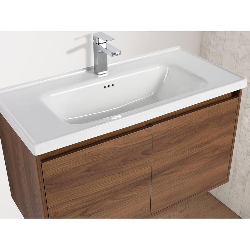 Blossom 36" Wall-Mounted Bathroom Vanity with Ceramic Sink, Soft-Close
