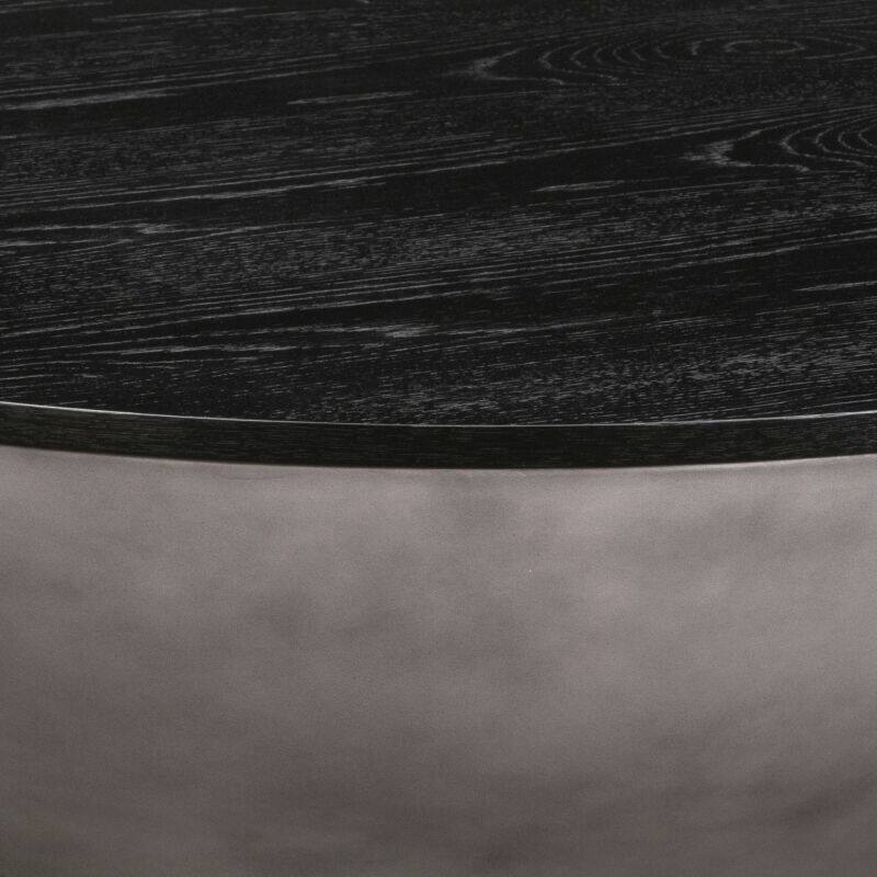 48 Inch Round Coffee Table with Wood Top and Concrete Base, Black Brushed