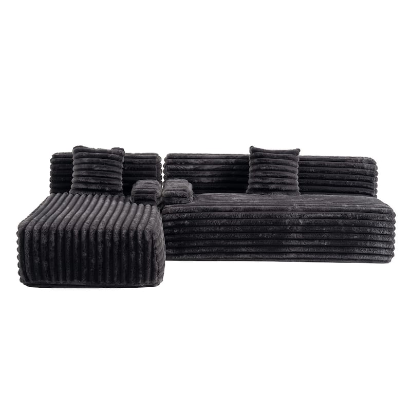 110" Faux Fur Cloud 3-Seater sat L-Shaped Sectional Sofa with Two Included Throw Pillows