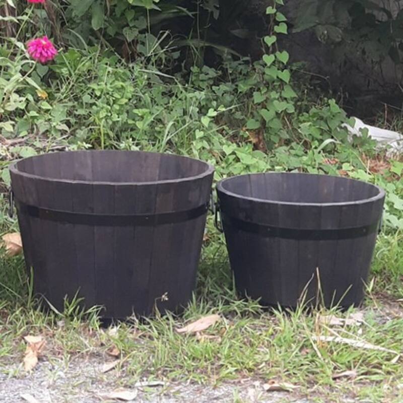DreamPatio Nested Acacia Half Whisky Barrel Planter (Set of 2 - 18" and 14.5")