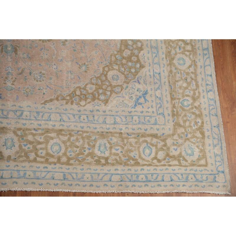 Hand Knotted Oriental 100% Wool Carpet Traditional Floral Pink Mashad Area Rug - 12' 9'' X 9' 5''