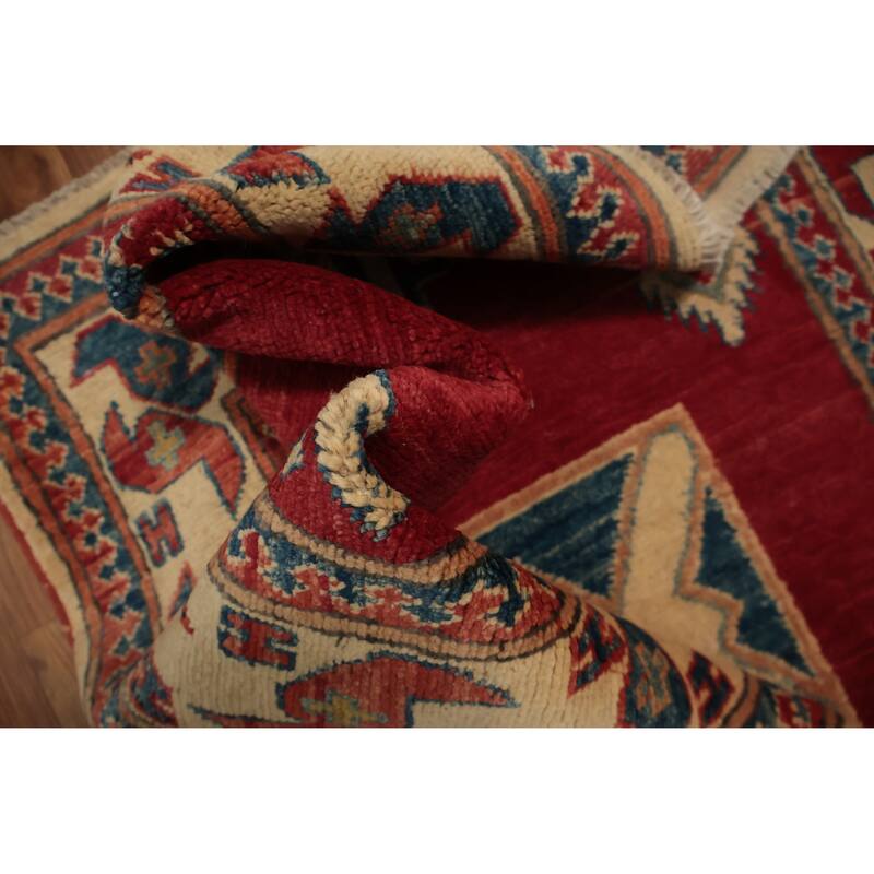 Hand Knotted Oriental 100% Wool Carpet Traditional Medallion Red Kazak Area Rug - 6' 4'' X 3' 10''