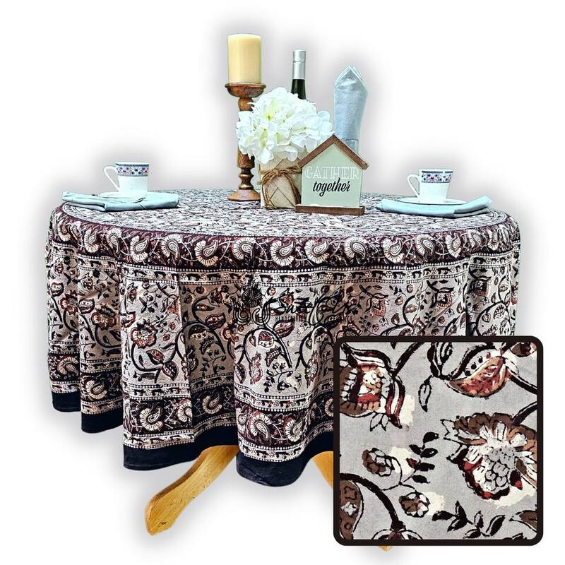 Earthen Vintage Floral Block Print Cotton Tablecloth Collection
