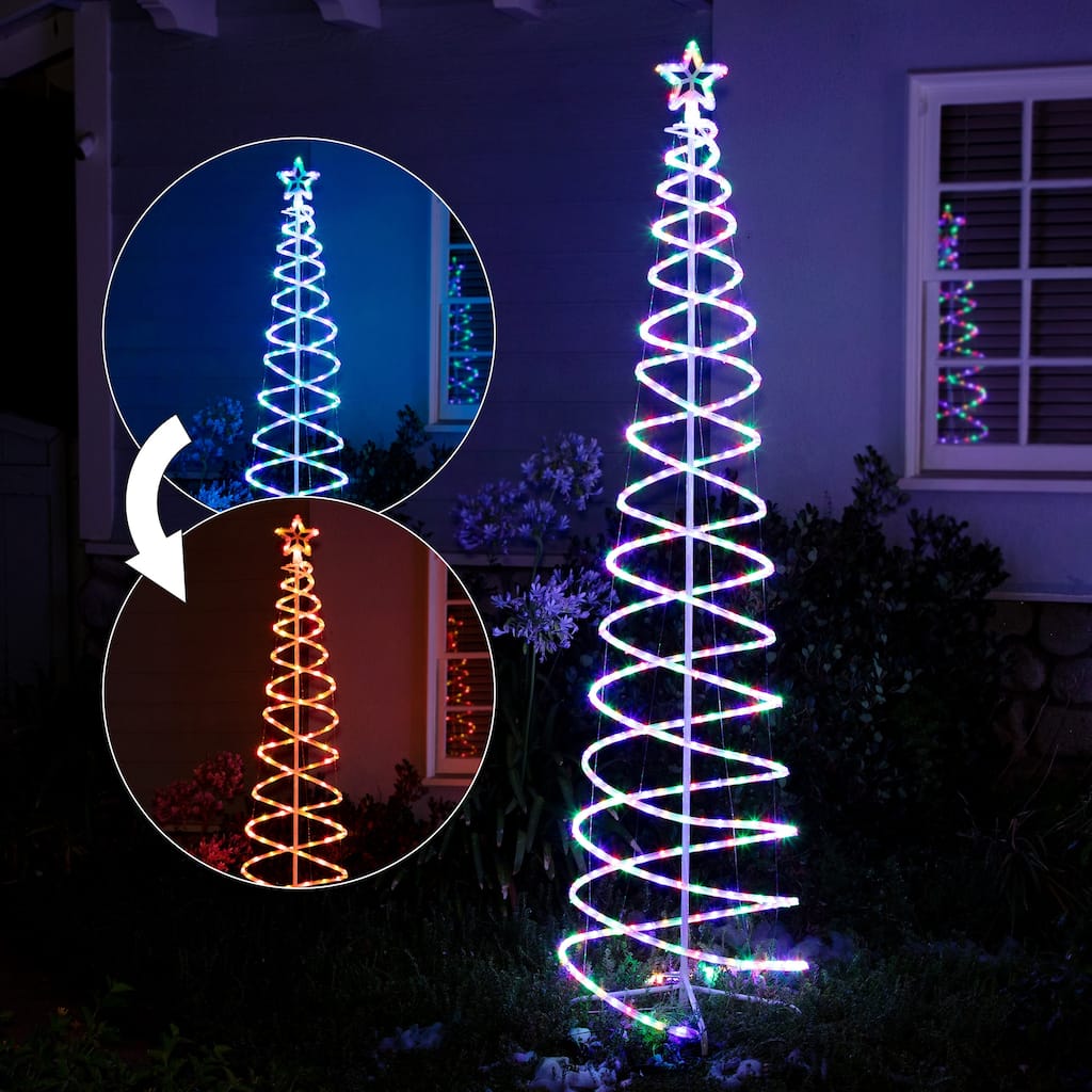 Alpine Corporation Indoor/Outdoor Artificial Spiral Christmas Tree with Multi-Color LED Lights - White