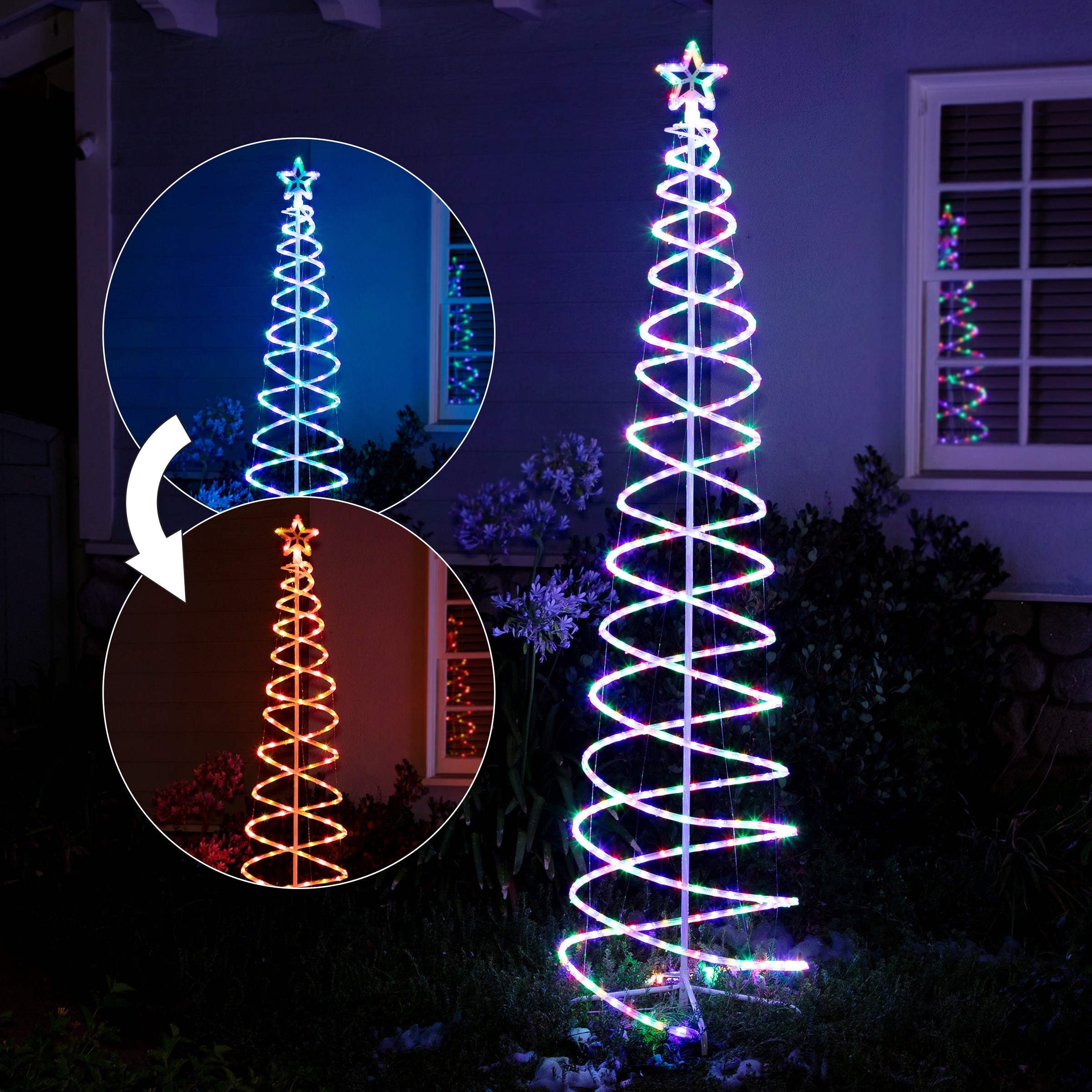 Alpine Corporation Indoor/Outdoor Artificial Spiral Christmas Tree with Multi-Color LED Lights - White