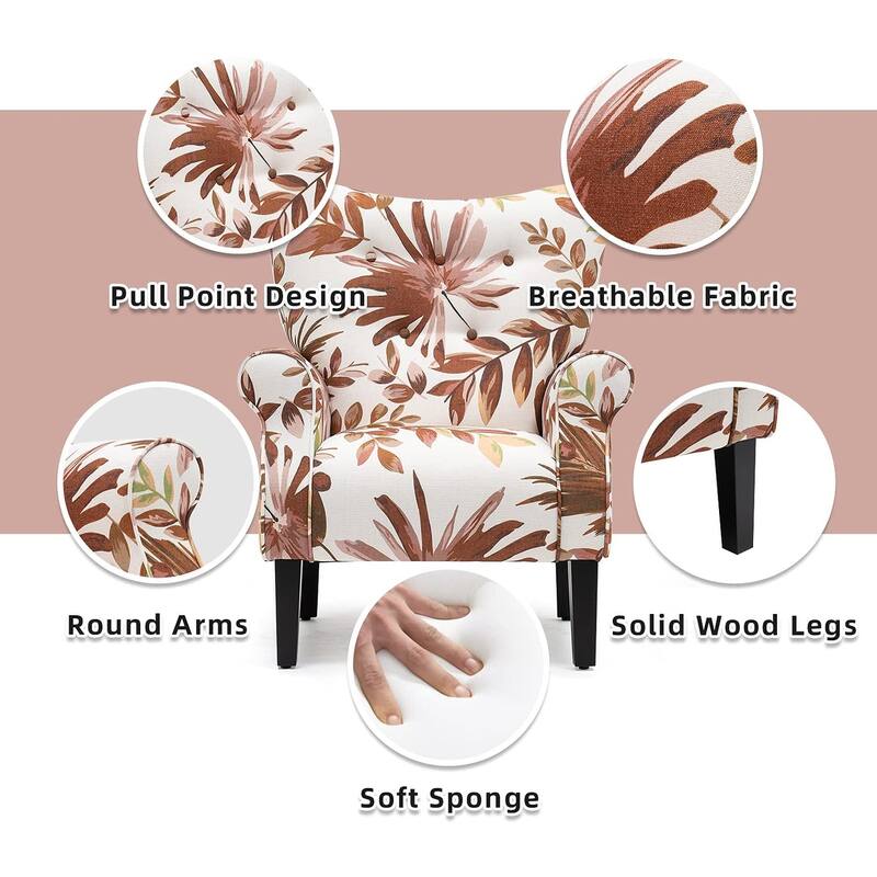 Erommy Wing back Arm Chair, Upholstered Fabric High Back Chair with Wood Legs